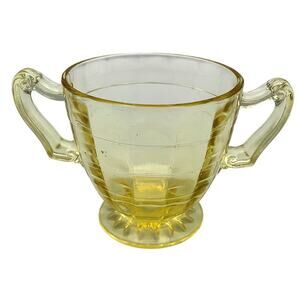 Vintage 1920s Anchor Hocking Block Optic Yellow Glass Double-Handle Sugar Bowl